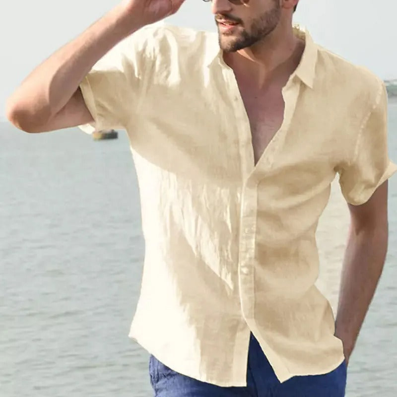 Men's Shirt with Short Sleeves – Relaxed Fit – Breathable Natural Materials – Button Placket