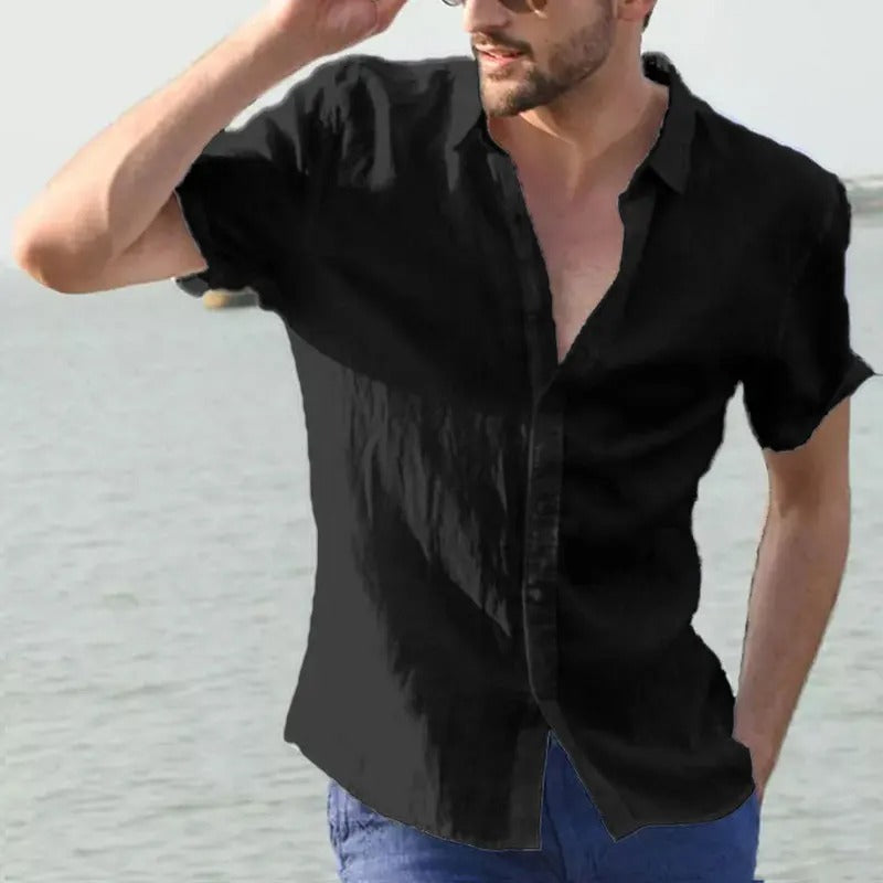 Men's Shirt with Short Sleeves – Relaxed Fit – Breathable Natural Materials – Button Placket