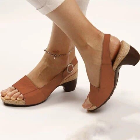 Women's Slingback Sandals – Low Block Heel – Open Toe – Adjustable Strap – Comfortable