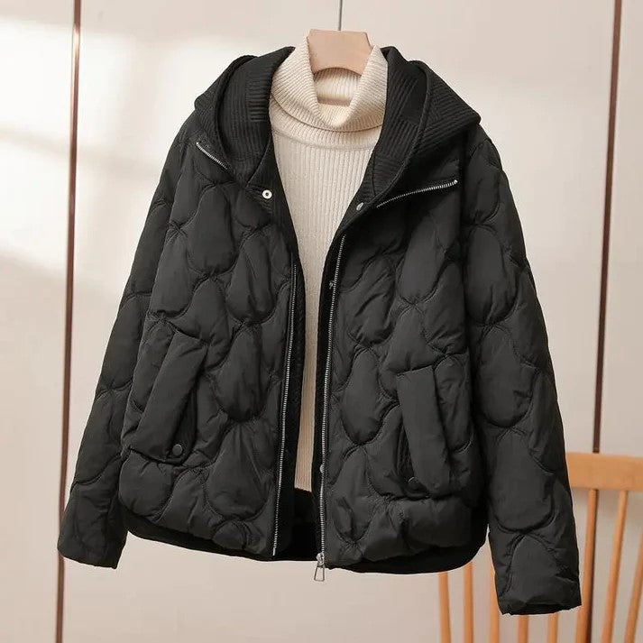 Women’s Puffer Jacket - Woven Shell - Oversized Fit - Hip Length - Hooded High Collar