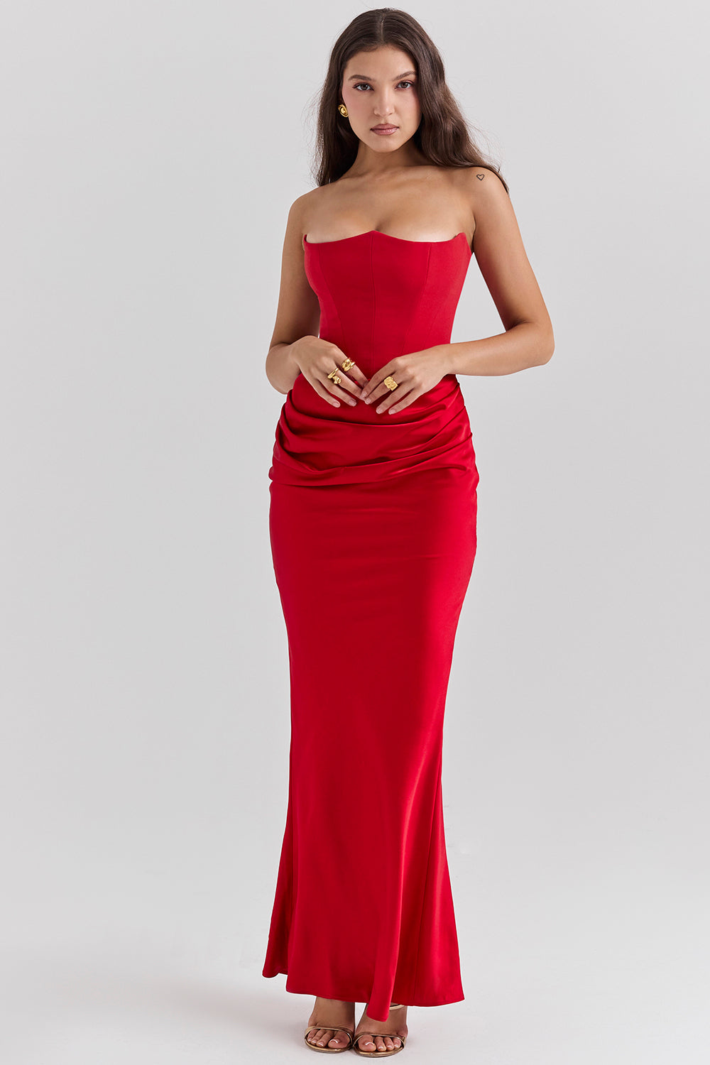 Women's Maxi Dress – Strapless – Satin – Corset Bodice – Slim Fit – Formal