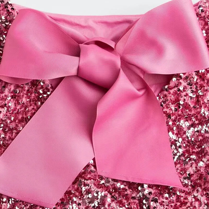 Dress for Women - Shift Silhouette - Long Sleeve - Elegant Texture - Bow Detail