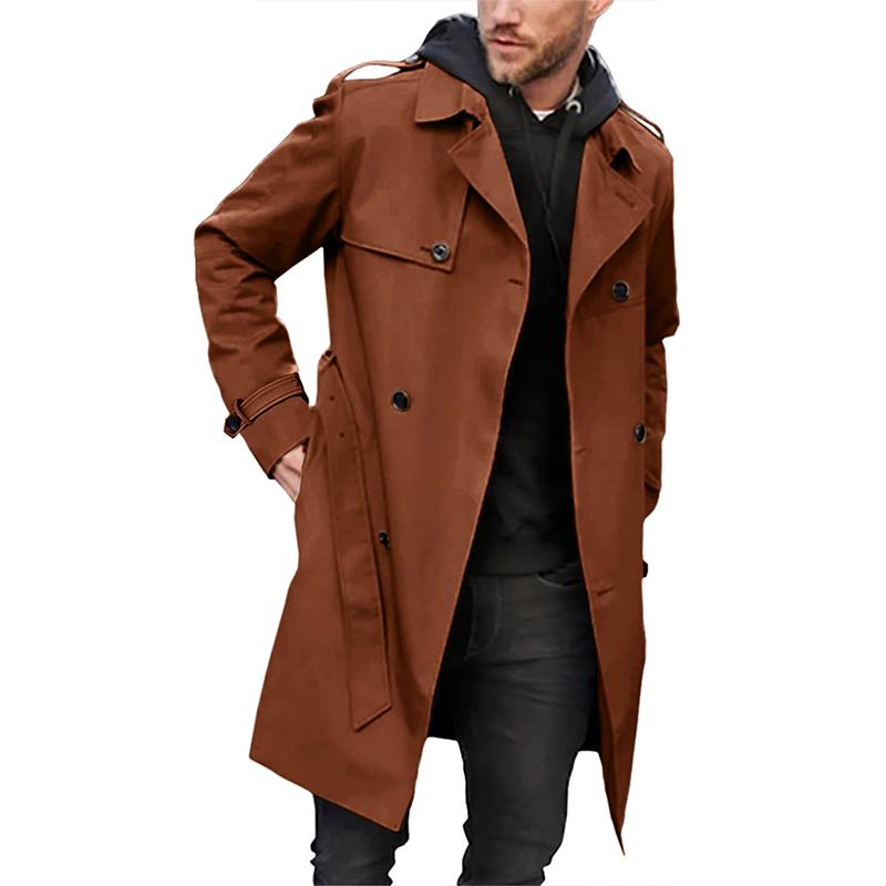 Men's Trench Coat – Tailored Fit – Double-Breasted – Belt – Breathable Fabric
