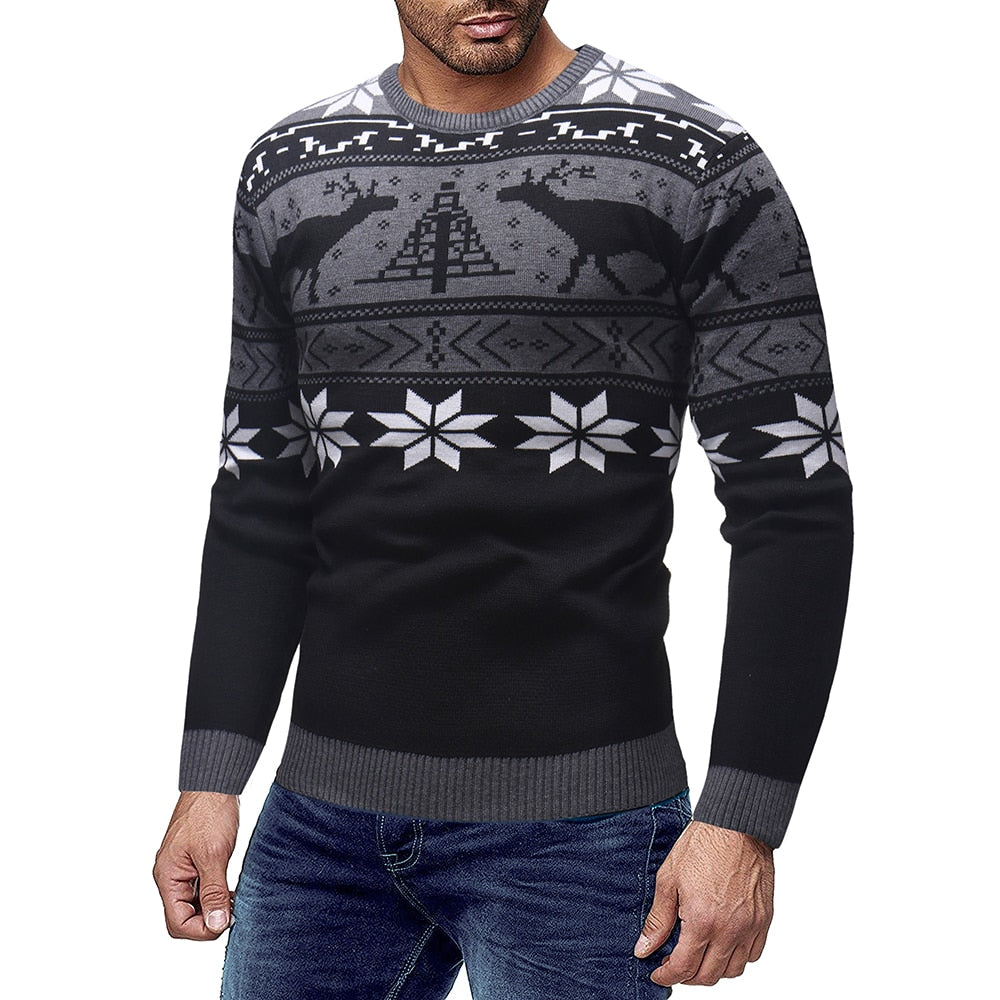 Men's Sweater – Knitted Fair Isle Pattern – Round Neck – Comfortable Fit