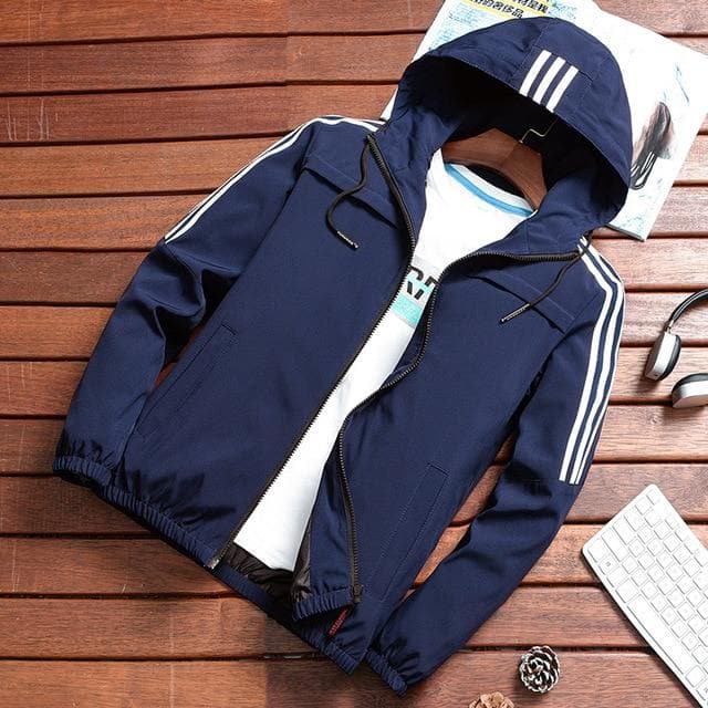 F90 - Robust rain jacket with striped pattern
