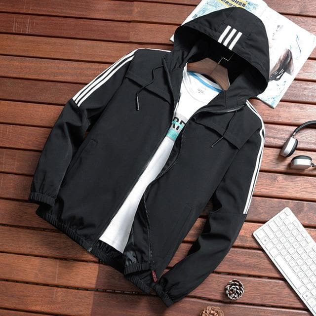F90 - Robust rain jacket with striped pattern