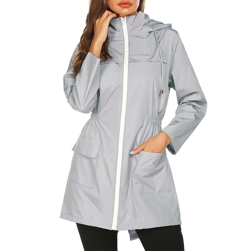 Women's Rain Jacket – Water-Repellent Lightweight Fabric – Adjustable Hood – Mid-Thigh Length