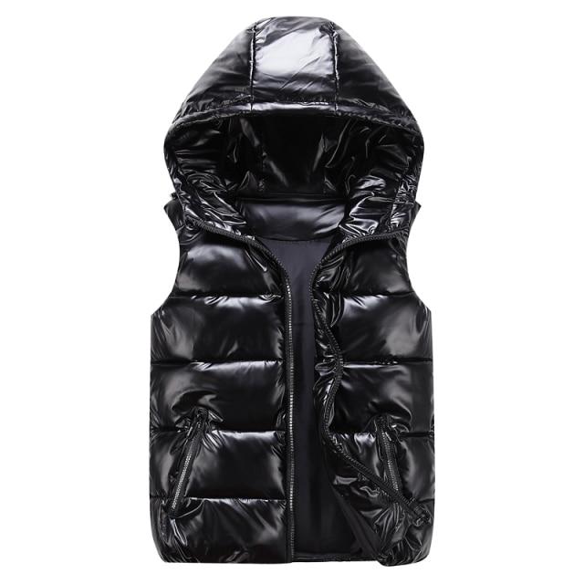 Men's Down Vest – Relaxed Fit – Glossy Wind-Resistant Fabric – Padded Hood