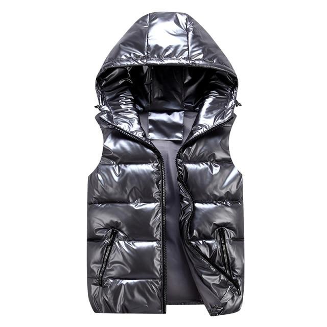 Men's Down Vest – Relaxed Fit – Glossy Wind-Resistant Fabric – Padded Hood