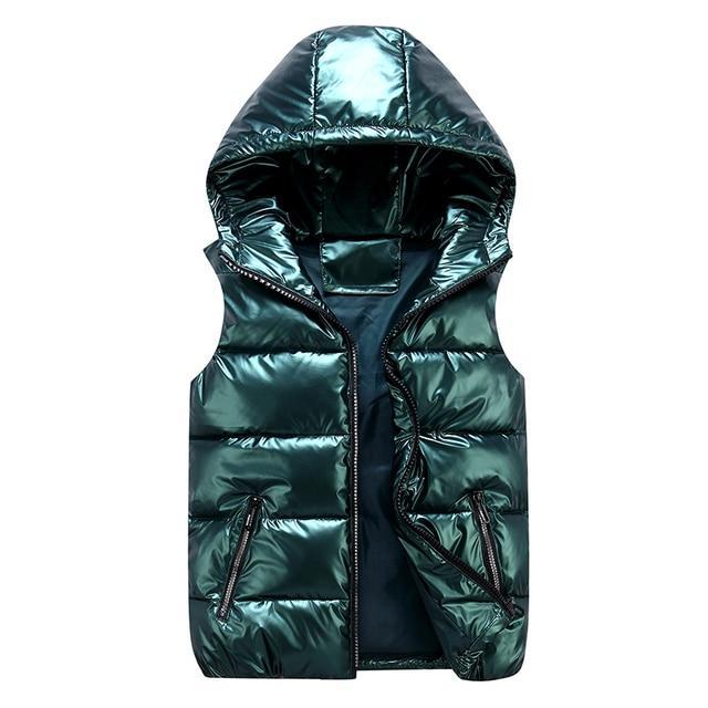 Men's Down Vest – Relaxed Fit – Glossy Wind-Resistant Fabric – Padded Hood