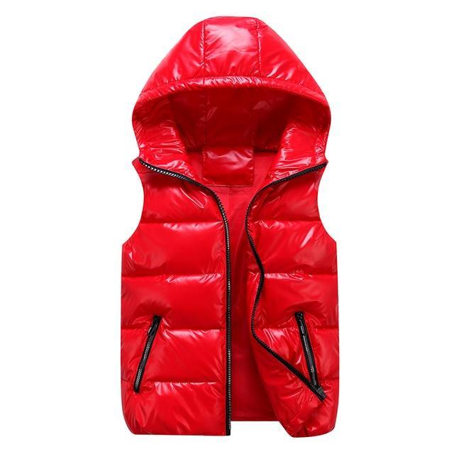 Men's Down Vest – Relaxed Fit – Glossy Wind-Resistant Fabric – Padded Hood