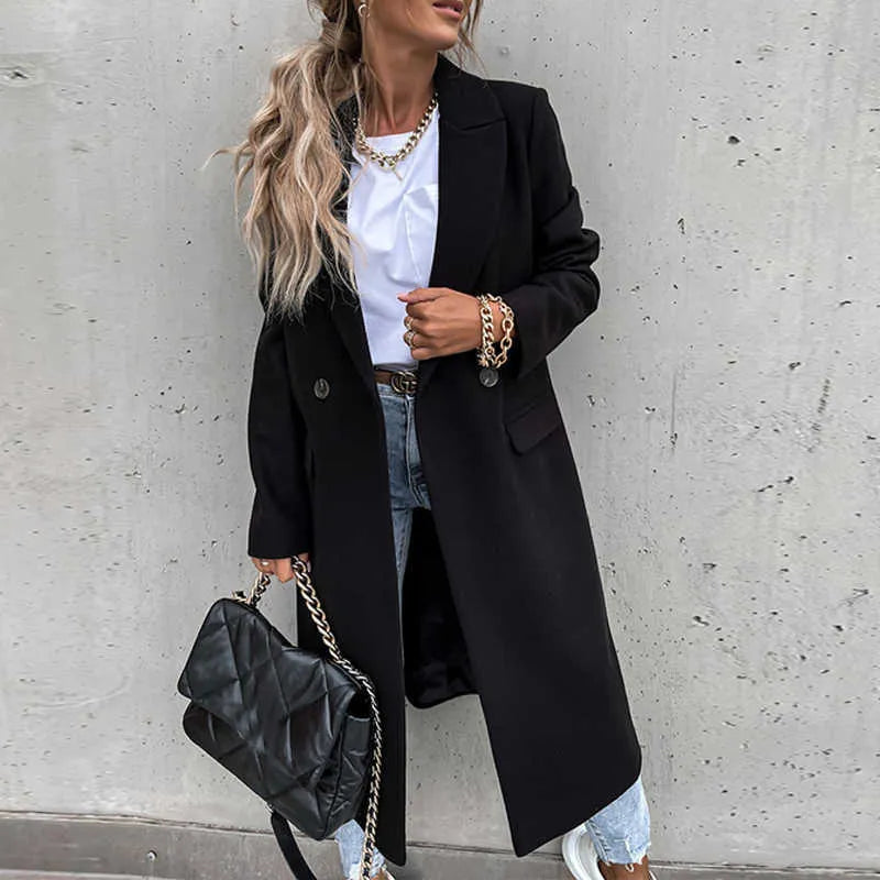 Women's Coat – Wool – Tailored Fit – Full Length – Classic Lapel – Buttons