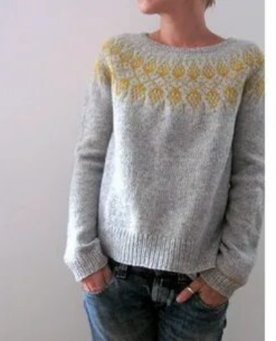 Women's Knitted Sweater – Wool Blend – Round Neck – Nordic Pattern – Long-Sleeved