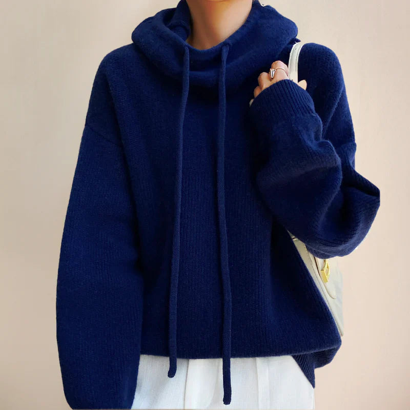 Women's High-Neck Sweater – Wool – Oversized Fit – Adjustable Collar – Relaxed Style