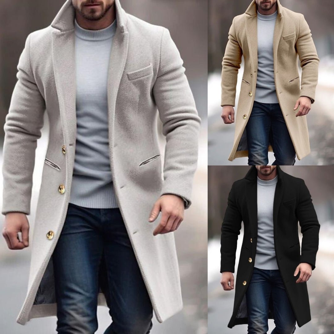 Men's Coat – Wool Blend – Double-Breasted – Tailored Fit – Notch Lapel – With Pockets