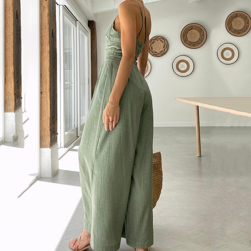 Women's Jumpsuit - One-Shoulder Design - Sleeveless - Wide Leg Fit - Elegant & Stylish