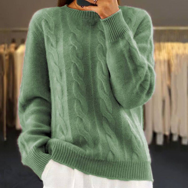 Eliza Wool Blend Cable Knit Sweater | Relaxed Fit Crewneck Sweater