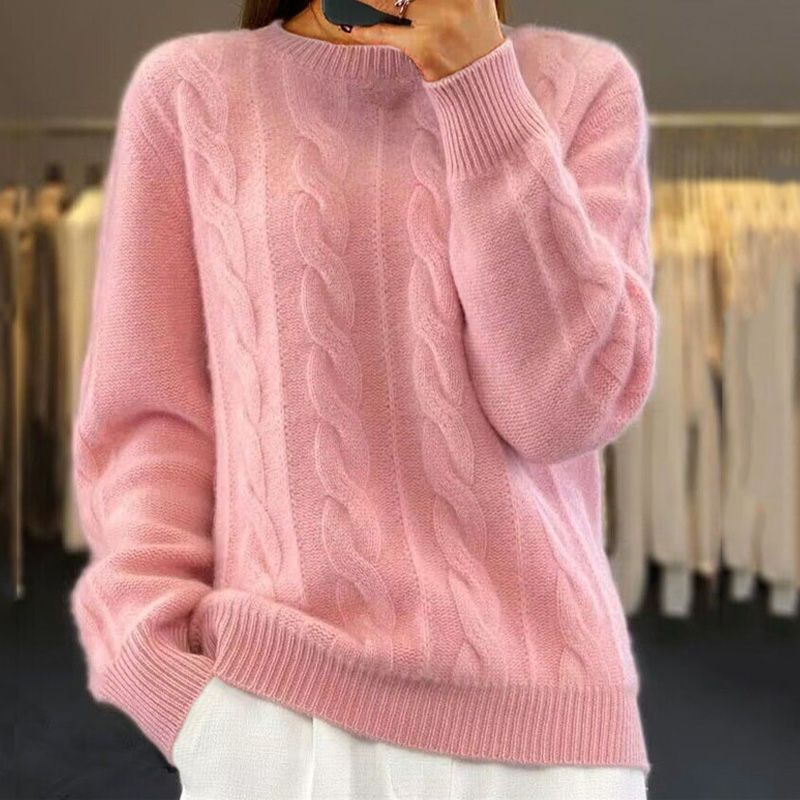 Eliza Wool Blend Cable Knit Sweater | Relaxed Fit Crewneck Sweater
