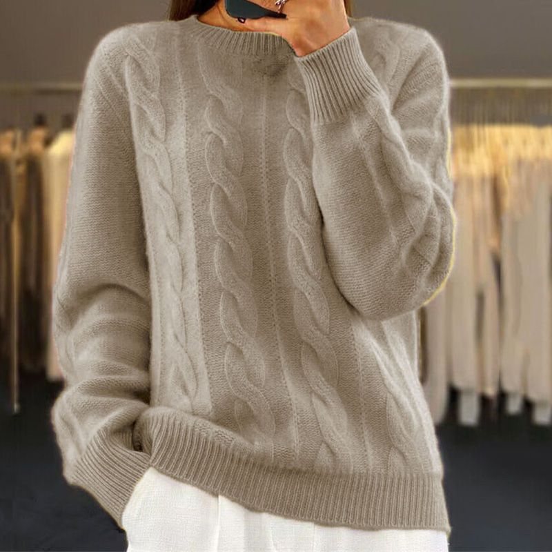 Eliza Wool Blend Cable Knit Sweater | Relaxed Fit Crewneck Sweater