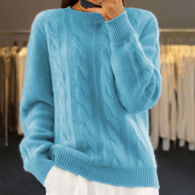 Eliza Wool Blend Cable Knit Sweater | Relaxed Fit Crewneck Sweater