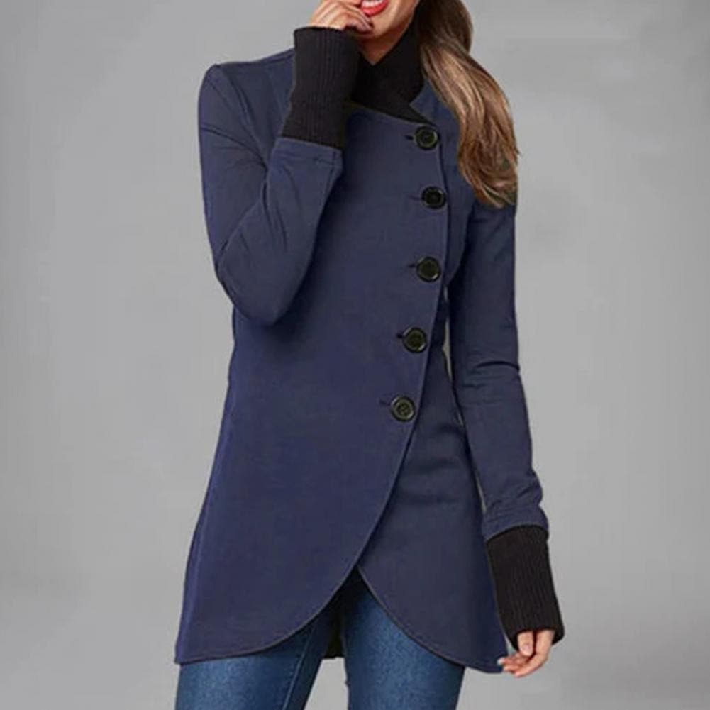 Women's Coat - Asymmetric Design - Tailored Fit - Diagonal Button Closure - Long Sleeves