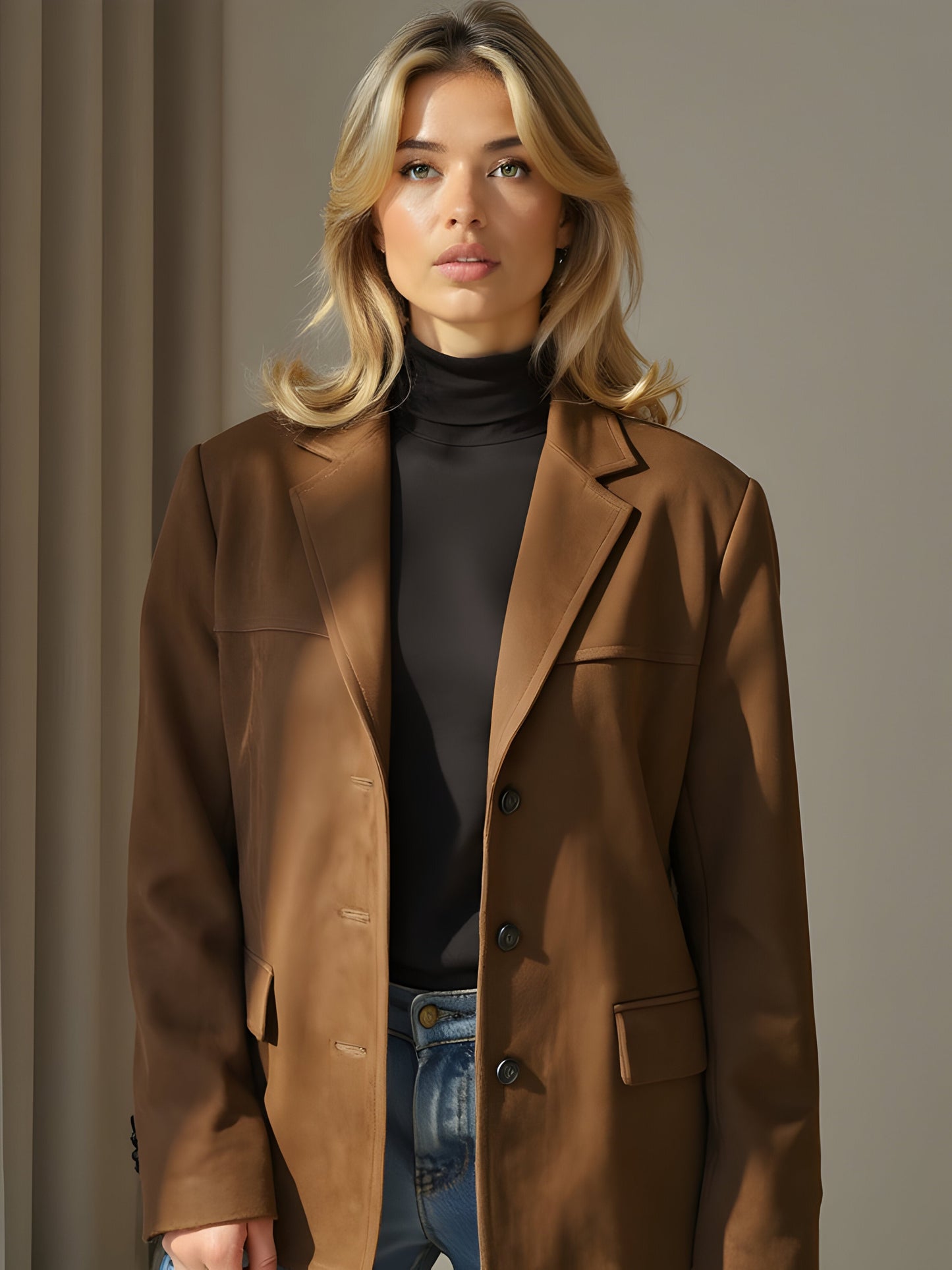 Women's Jacket – Tailored Fit – Soft Texture – Notch Lapel – Hip Length