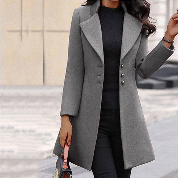 Women's Coat – Tailored Fit – Wool Texture – Knee Length – Formal Style