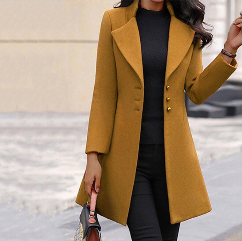 Women's Coat – Tailored Fit – Wool Texture – Knee Length – Formal Style