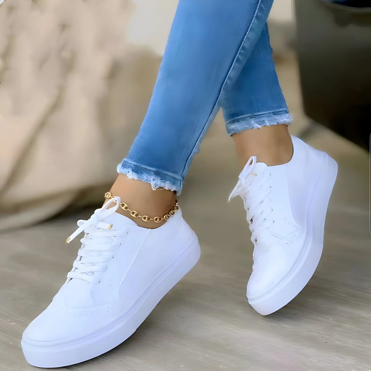 Women's Sneakers – Supportive Fit – Soft Texture – Breathable – Lace-up Casual Style