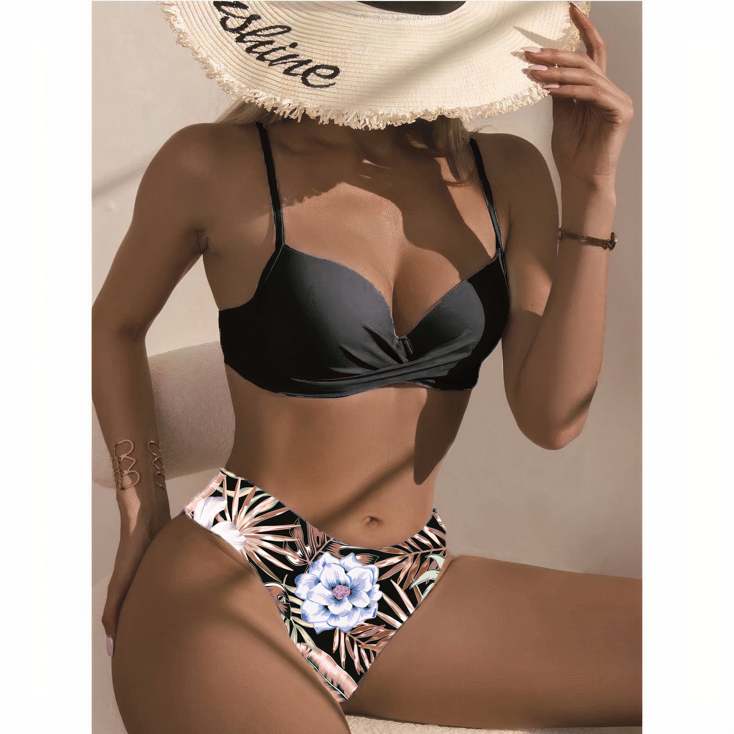 Women's Bikini Set – High Waist – Cross Design Top – Elastic Breathable Fabric