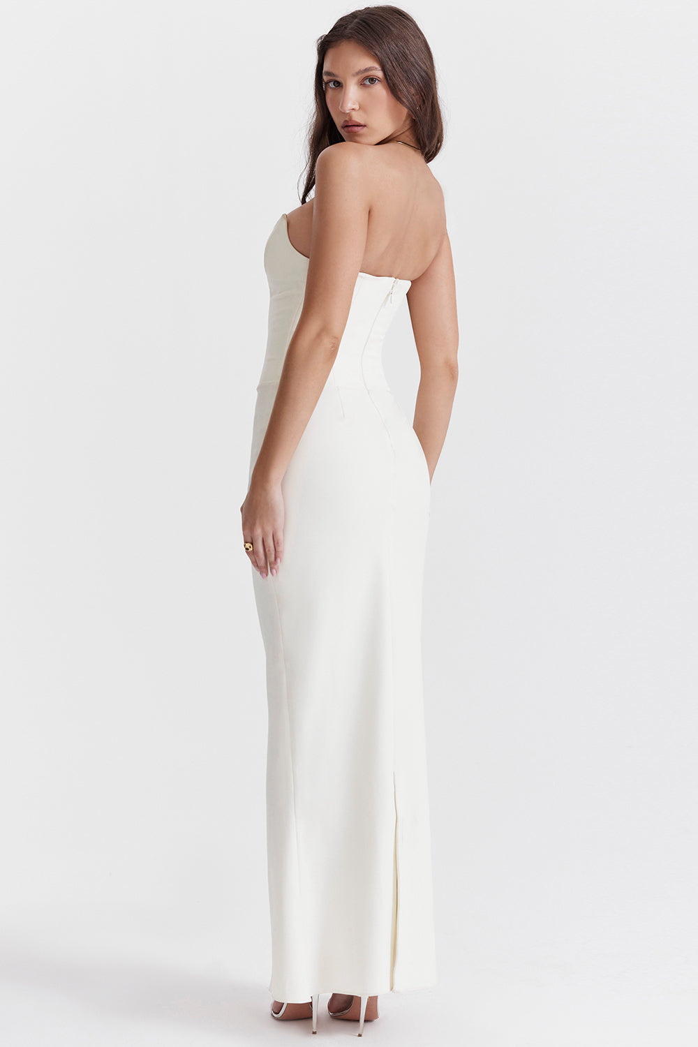 Dress for Women – Strapless – Satin Finish – Corset Bodice – Floor-Length – Slim Fit