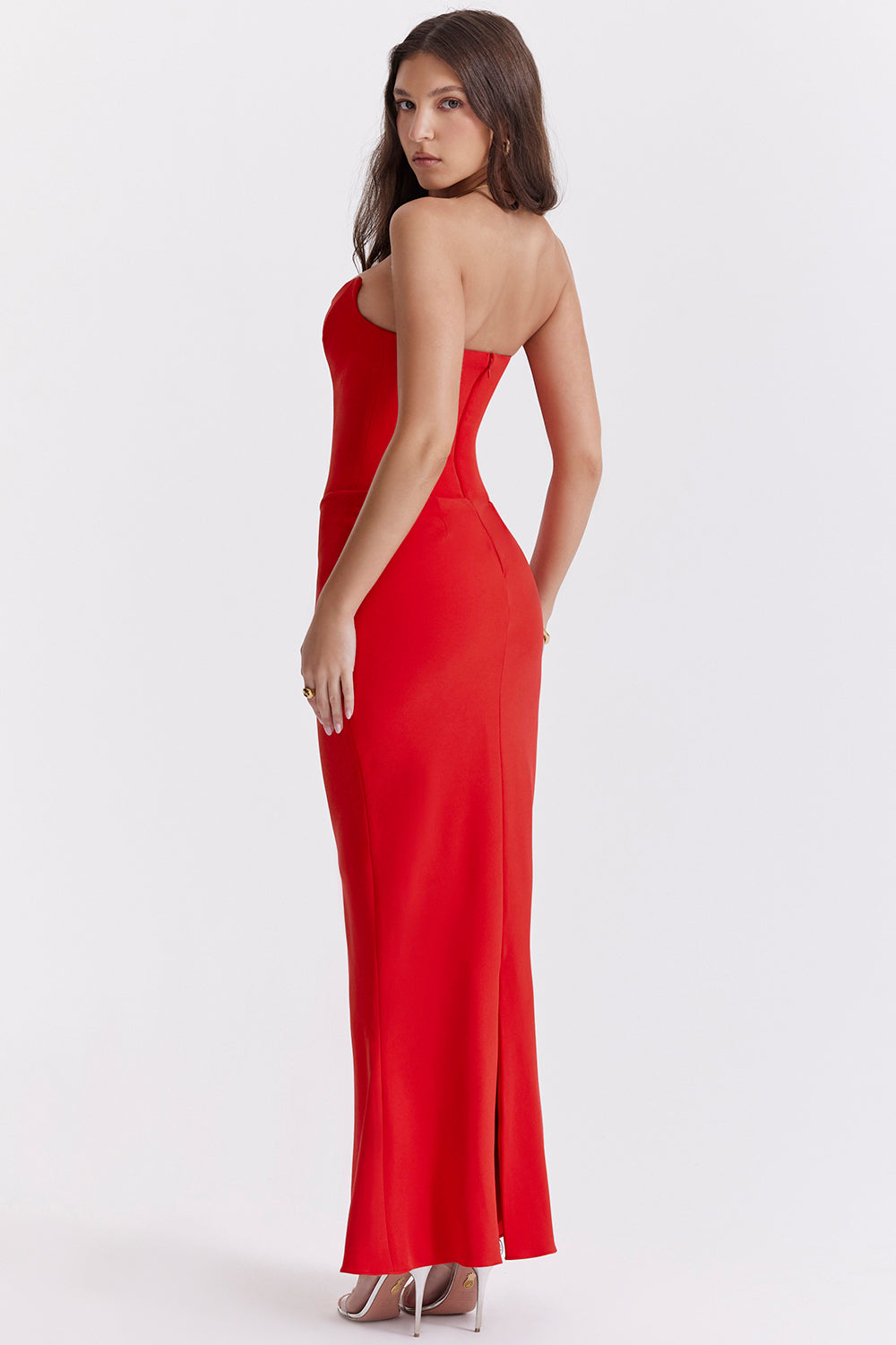 Dress for Women – Strapless – Satin Finish – Corset Bodice – Floor-Length – Slim Fit