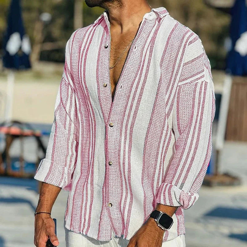 Men's Shirt – Relaxed Fit – Vertical Stripes – Breathable Natural Fiber