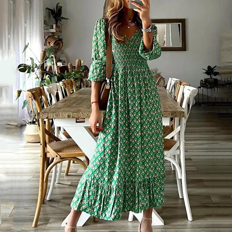 Johanna - Classic Stretch Maxi Dress with V-Neck and Ruffles