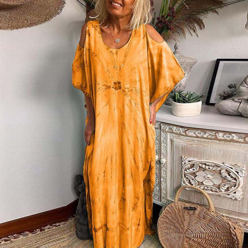 Tina - Lang off-shoulder sommerkjole med rund hals