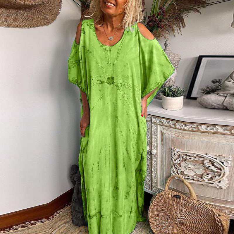 Tina - Lang off-shoulder sommerkjole med rund hals