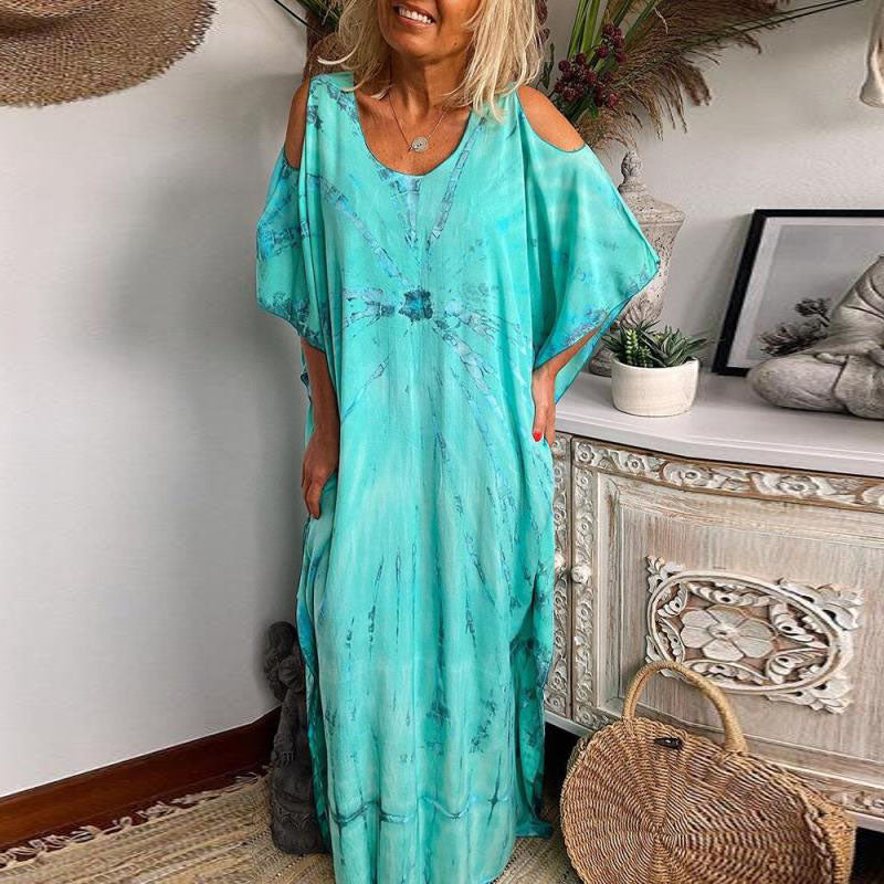Tina - Lang off-shoulder sommerkjole med rund hals