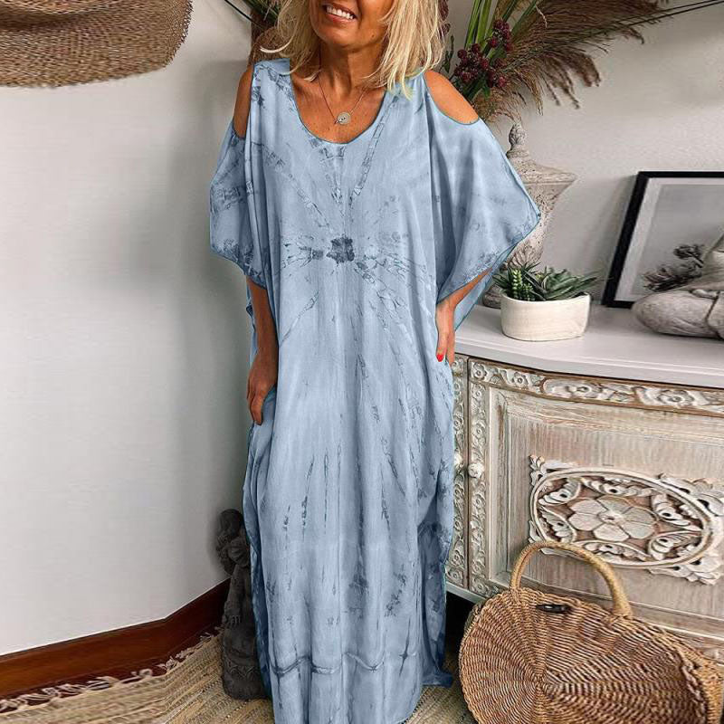 Tina - Lang off-shoulder sommerkjole med rund hals