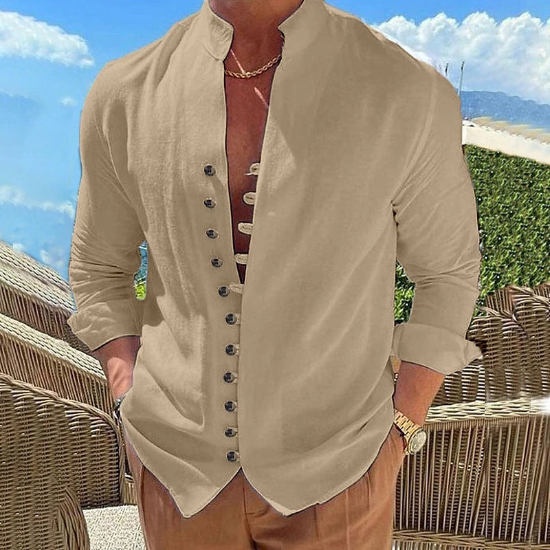 Men's Shirt - Long Sleeve Slim Fit - Mandarin Collar - Stylish and Comfortable