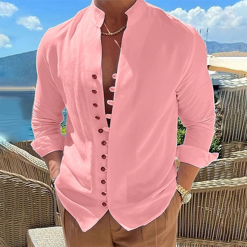 Men's Shirt - Long Sleeve Slim Fit - Mandarin Collar - Stylish and Comfortable
