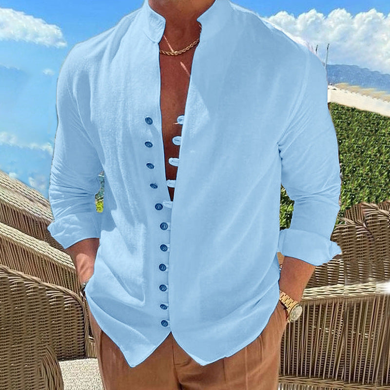 Men's Shirt - Long Sleeve Slim Fit - Mandarin Collar - Stylish and Comfortable