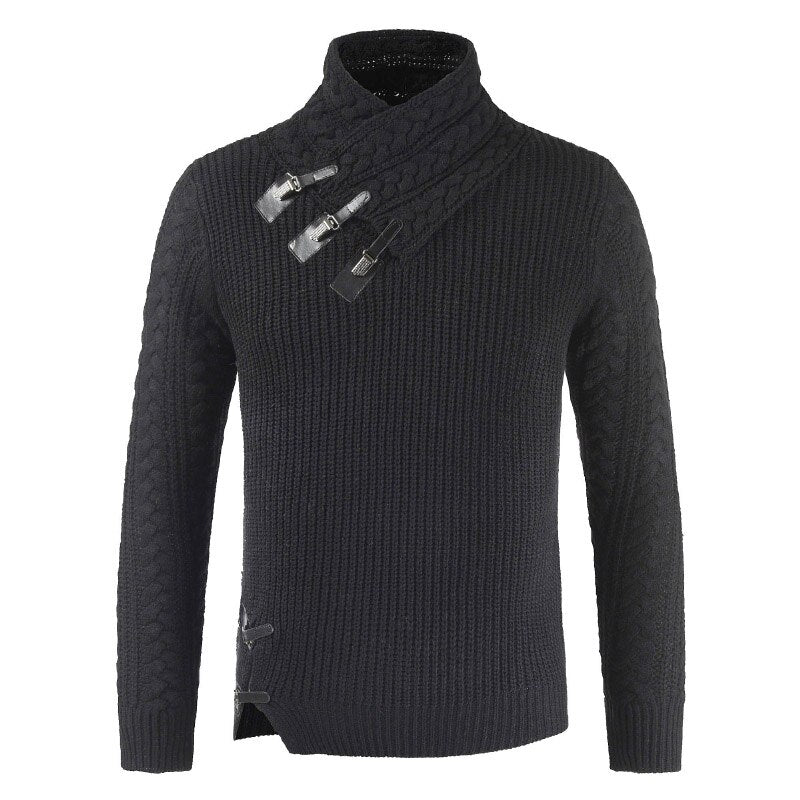 Men's Sweater – Fitted Fit – Wool Blend – Asymmetric Neck – Buckle Details