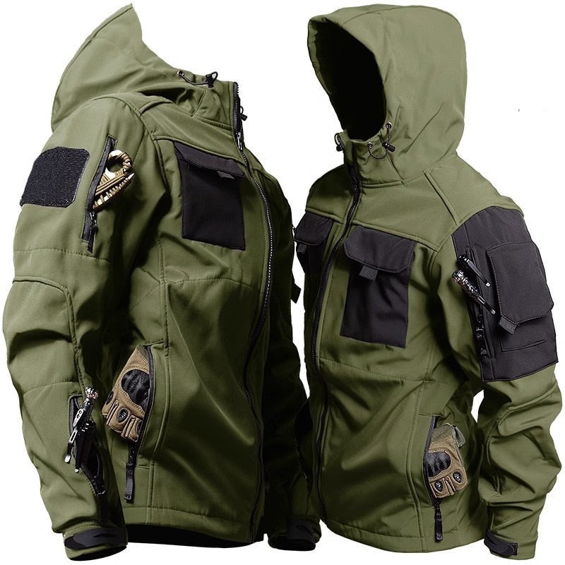 Herre Tactical Jakke - Vannavstøtende - Hette med Justering - Flere Lommer - Slitesterk