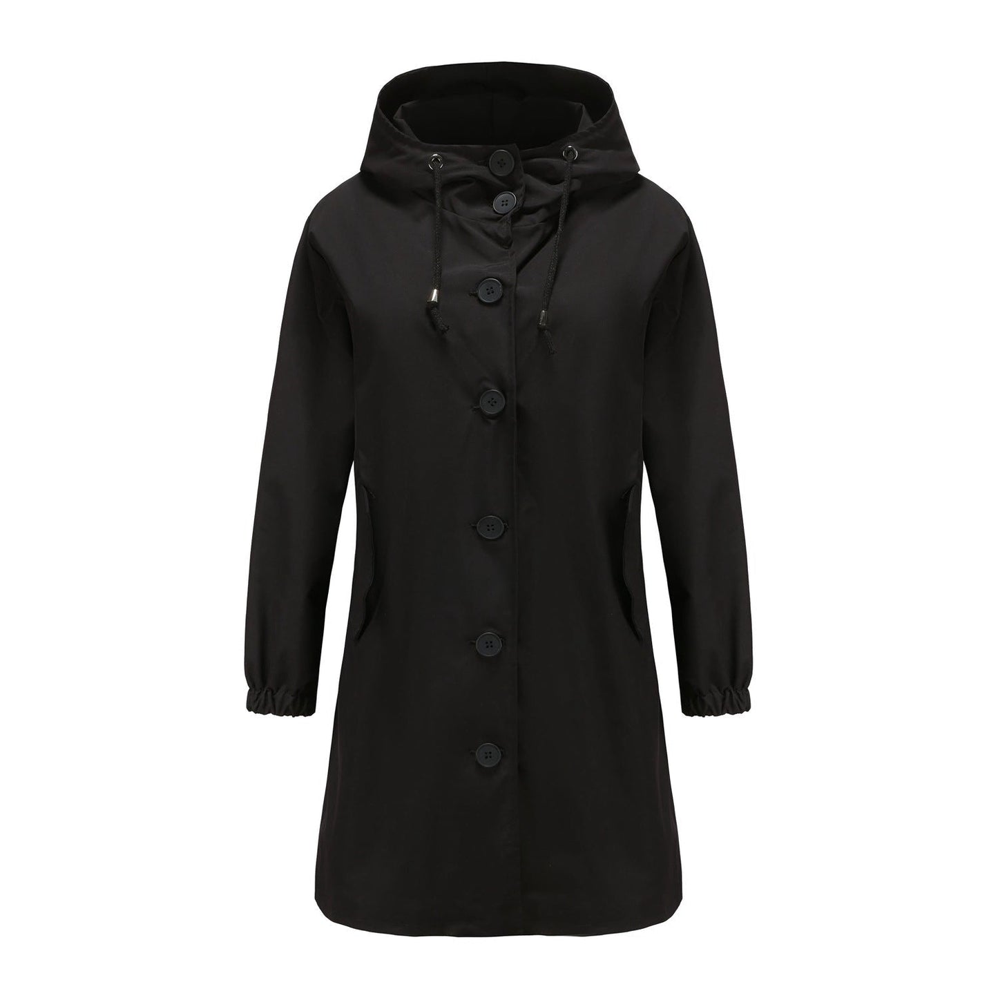 Women's Raincoat – Water-Repellent – Regular Fit – Hood – Button Closure – Knee-Length