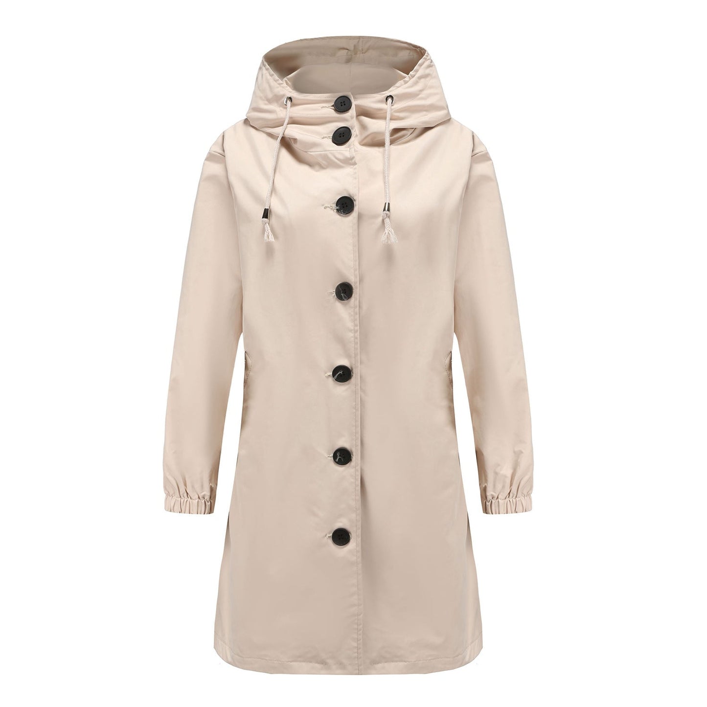 Women's Raincoat – Water-Repellent – Regular Fit – Hood – Button Closure – Knee-Length