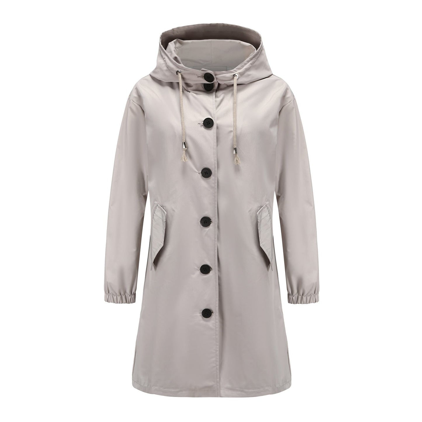Women's Raincoat – Water-Repellent – Regular Fit – Hood – Button Closure – Knee-Length