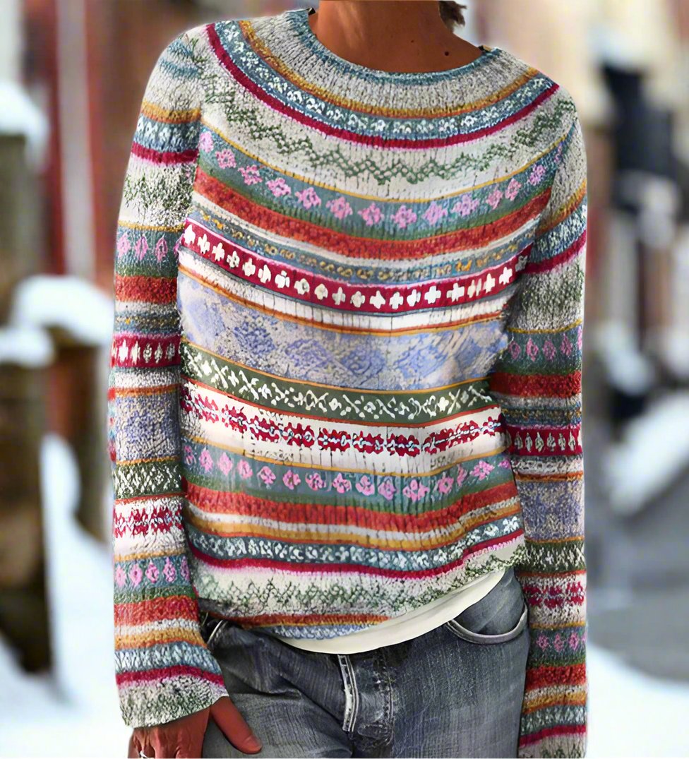 Luna Wool Jacquard Sweater | Geometric Crewneck Sweater
