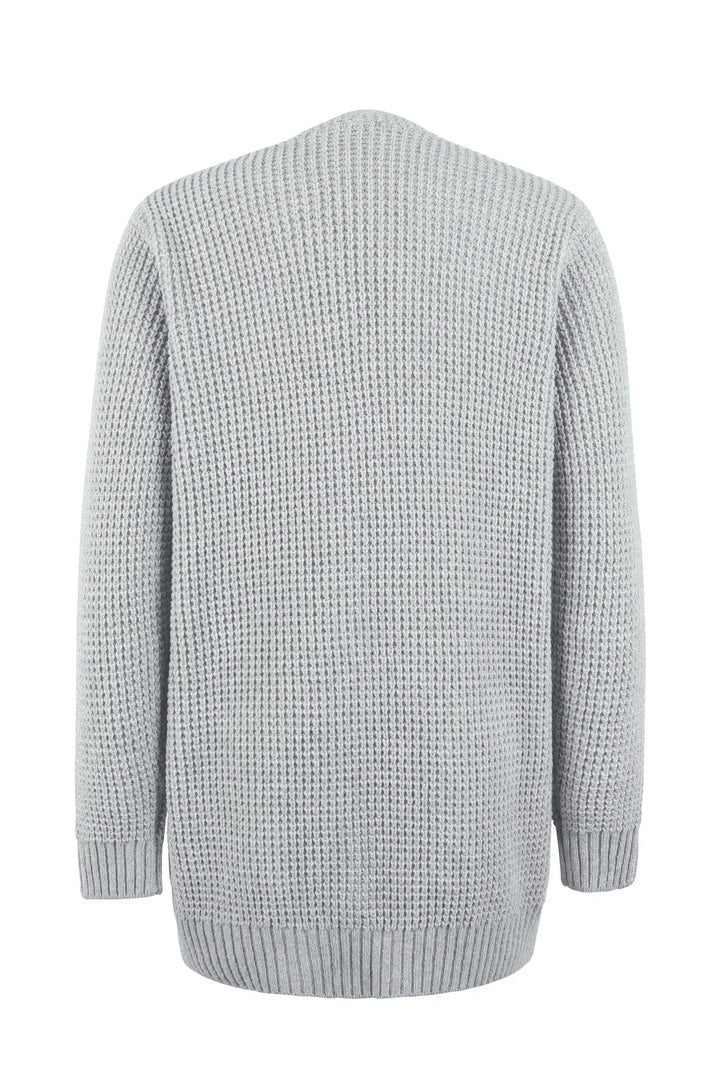 Women's Cardigan - Knitted Waffle-Knit - Open Front - With Pockets - Long-Sleeved Comfort