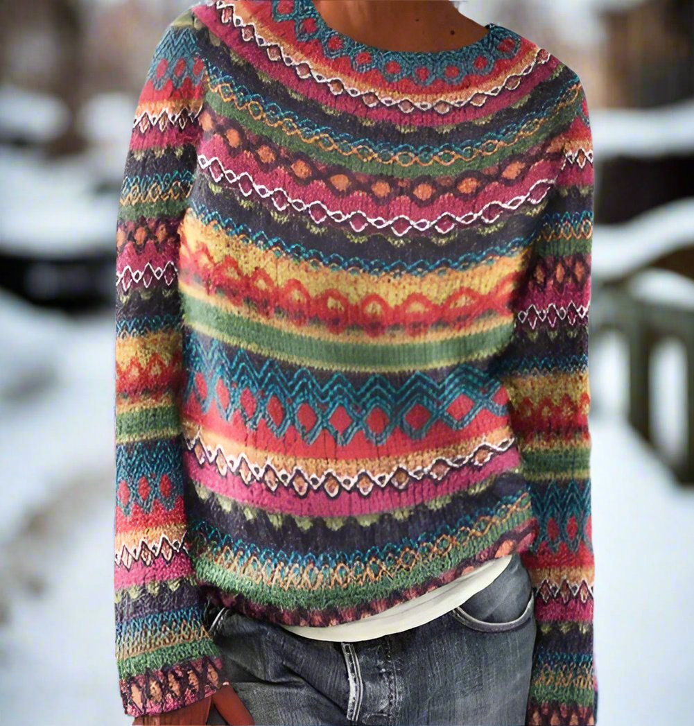 Luna Wool Jacquard Sweater | Geometric Crewneck Sweater