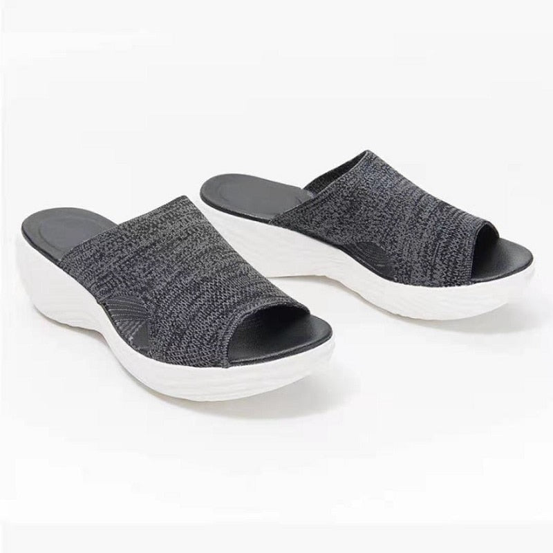 Women's Sandals – Slip-On Design – Soft Knit – Open Toe – Padded Platform Sole